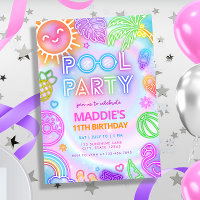 Neon Glow Pool Party Geburtstag Einladung