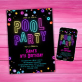 Neon Glow Pool Party Girls Rosa Lila Geburtstag Einladung