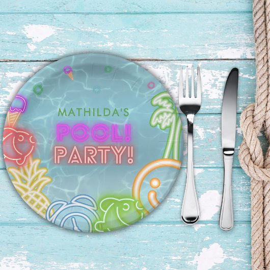 Neon-Glow-Poolparty Geburtstag jedes Alters Pappteller