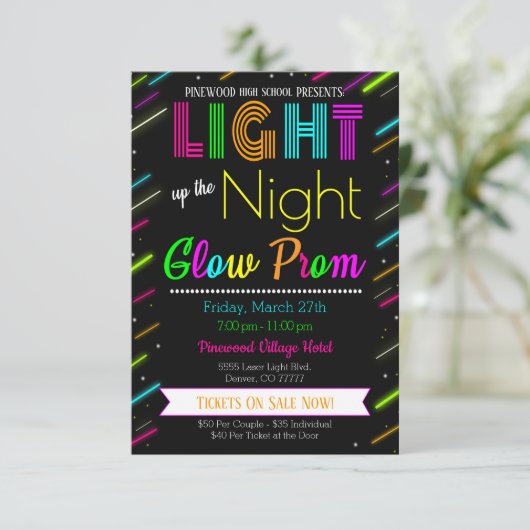 Neon Glow Prom Dance Einladung (Stehend Vorderseite)