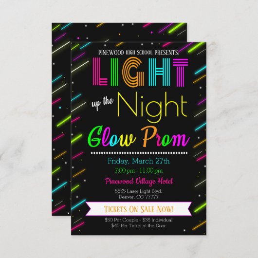 Neon Glow Prom Dance Einladung (Vorne/Hinten)