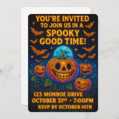 Neon Glow Pumpkin Halloween-Party Einladung (Vorne/Hinten)