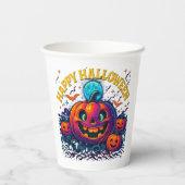 Neon Glow Pumpkin "Happy Halloween" Pappbecher (Rückseite)