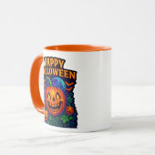 Neon Glow Pumpkin "Happy Halloween" Tasse (Vorderseite Links)