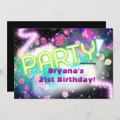 Neon Glow Rave Party Einladung (Vorne/Hinten)