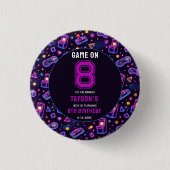 Neon Glow Retro Arcade Gaming 8. Geburtstag Button (Vorderseite)