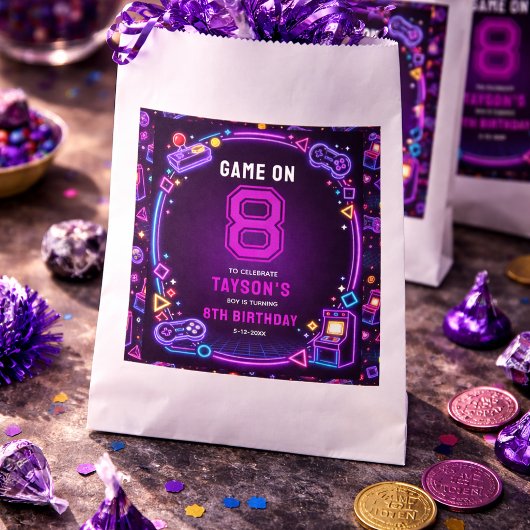 Neon Glow Retro Arcade Gaming 8. Geburtstag Geschenktütchen