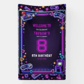 Neon Glow Retro-Arcade-Spiele 8. Geburtstag Banner (Vertikal)
