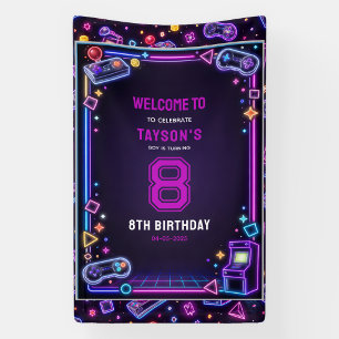 Neon Glow Retro-Arcade-Spiele 8. Geburtstag Banner