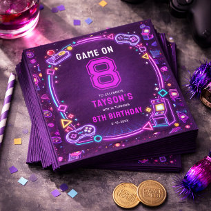 Neon Glow Retro-Arcade-Spiele 8. Geburtstag Serviette