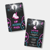 Neon Glow Roller Skaten Let's Roll Birthday Party Ausweis (Vorder- & Rückseite)