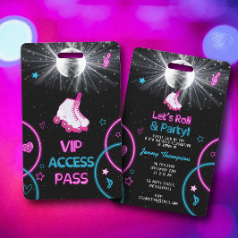 Neon Glow Roller Skaten Let's Roll Birthday Party Ausweis