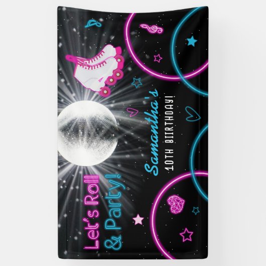 Neon Glow Roller Skaten Let's Roll Birthday Party Banner (Vertikal)