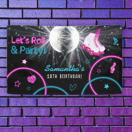 Neon Glow Roller Skaten Let's Roll Birthday Party Banner