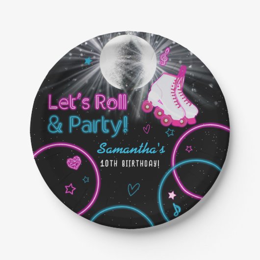 Neon Glow Roller Skaten Let's Roll Birthday Party Pappteller (Vorderseite)