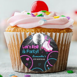 Neon Glow Roller Skaten Let's Roll Birthday Party Runder Aufkleber