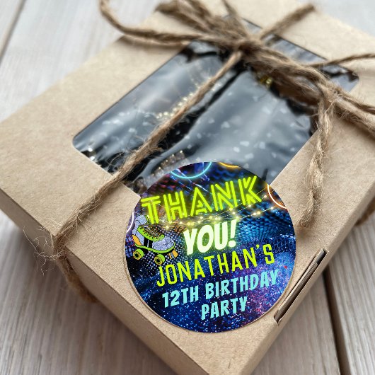 Neon Glow Roller Skaten Party Vielen Dank Runder Aufkleber