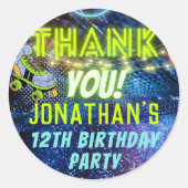 Neon Glow Roller Skaten Party Vielen Dank Runder Aufkleber (Vorderseite)