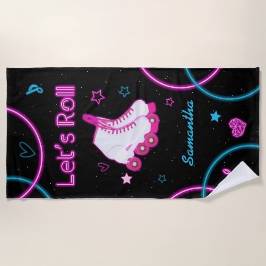 Neon Glow Roller Skaten Roll Girl Strandtuch (Vorderseite)