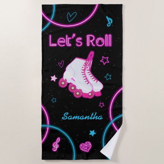 Neon Glow Roller Skaten Roll Girl Strandtuch (Vorderseite)