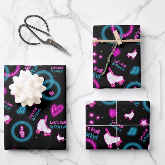 Neon Glow Roller Skaten Roll Pattern Geschenkpapier Set (Vorderseite)