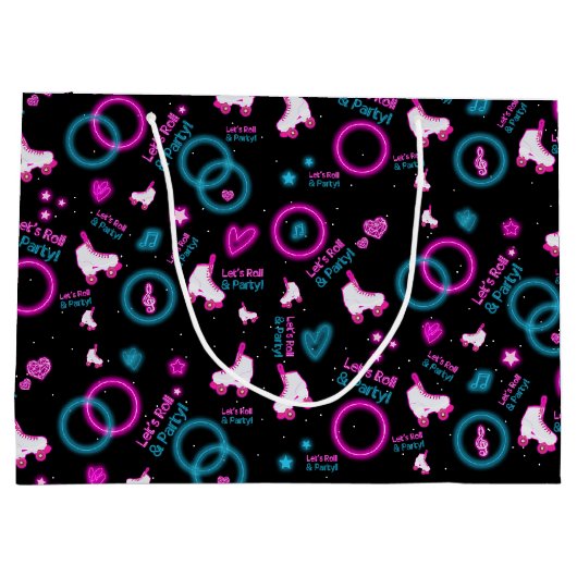 Neon Glow Roller Skaten Roll Pattern Große Geschenktüte (Rückseite)