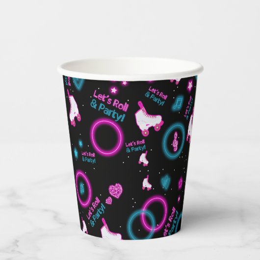 Neon Glow Roller Skaten Roll Pattern Pappbecher (Rückseite)