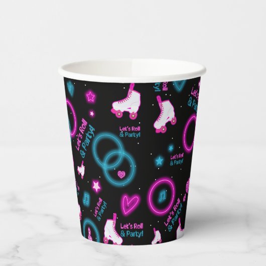 Neon Glow Roller Skaten Roll Pattern Pappbecher (Links)