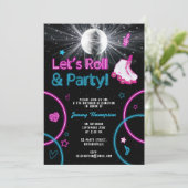 Neon Glow Roller Skating Let's Roll Birthday Party Einladung (Stehend Vorderseite)