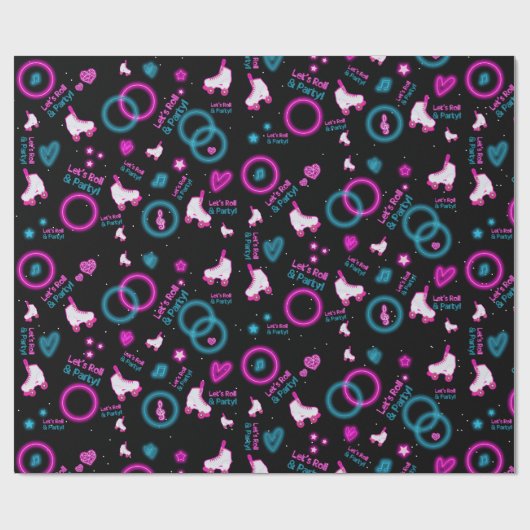 Neon Glow Roller Skating Let's Roll Pattern Geschenkpapier (Flach)