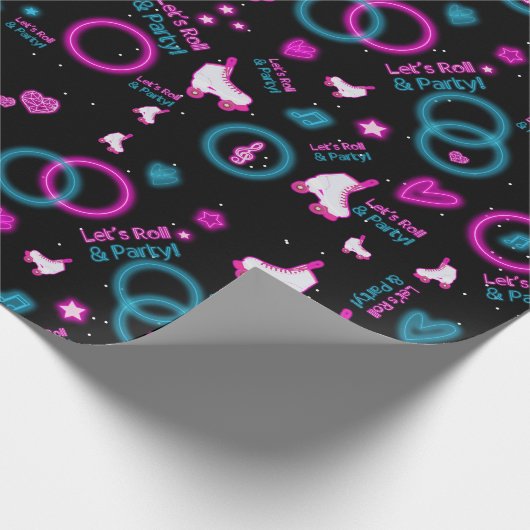 Neon Glow Roller Skating Let's Roll Pattern Geschenkpapier (Ecke)