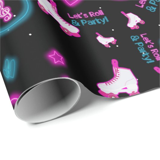 Neon Glow Roller Skating Let's Roll Pattern Geschenkpapier (Rolleneckpunkt)