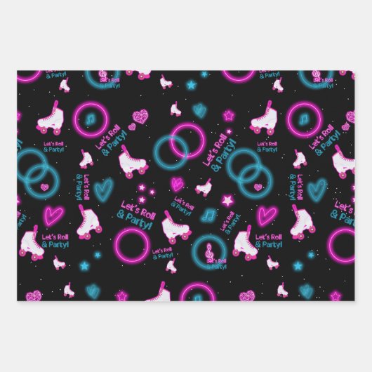 Neon Glow Roller Skating Let's Roll Pattern Geschenkpapier Set (Vorderseite 2)