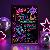 Neon Glow Rollschuh Mädchen Geburtstagsfeier Einladung