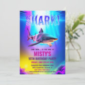 Neon Glow Shark zum Geburtstag Einladung (Stehend Vorderseite)