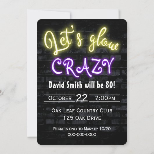 Neon Glow Sign auf Brick Einladung (Vorderseite)