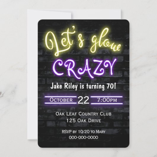 Neon Glow Sign auf Brick Wall Einladung (Vorderseite)