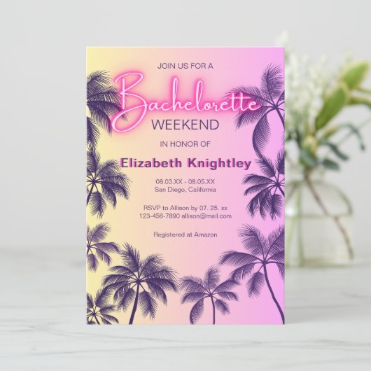 Neon Glow Sign Beach Bacheloretto Einladung (Stehend Vorderseite)