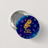 Neon Glow Singing Karaoke Birthday Button (Vorne & Hinten)