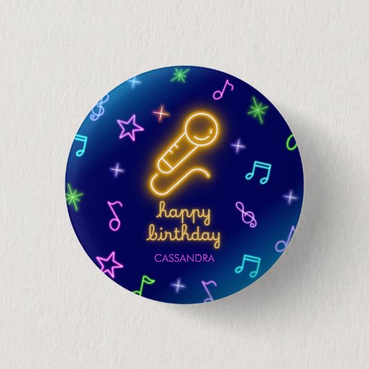 Neon Glow Singing Karaoke Birthday Button (Vorderseite)