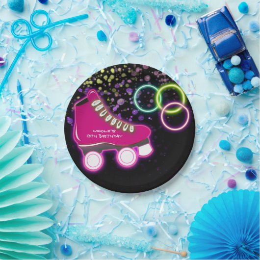 Neon Glow Skate Birthday Party Skaten Pappteller (Party)