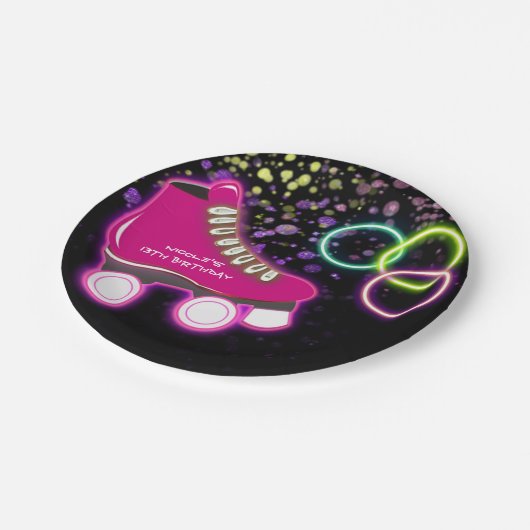 Neon Glow Skate Birthday Party Skaten Pappteller (Schrägansicht)