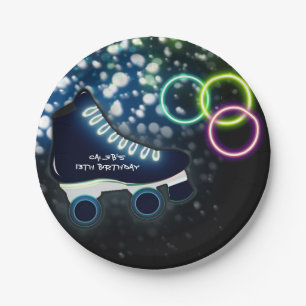 Neon Glow Skate Blau Geburtstagsfeier Skating Pappteller