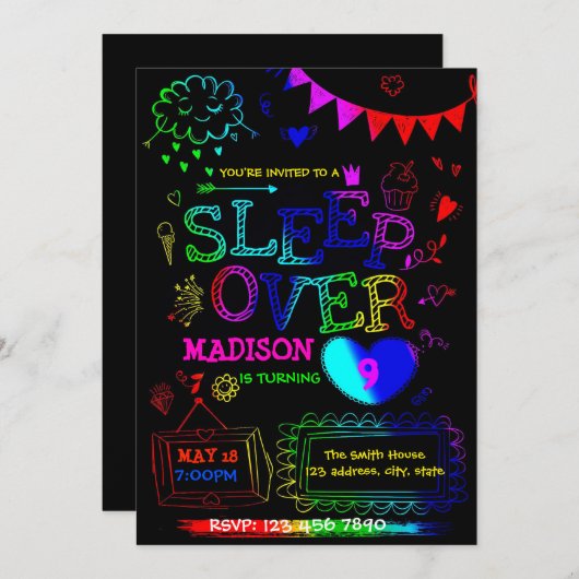 Neon Glow Slumme Party Einladung (Vorne/Hinten)