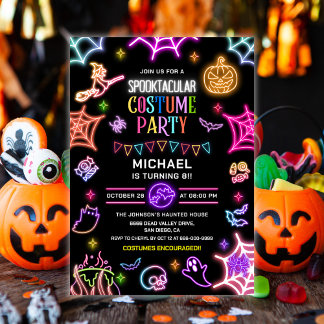Neon Glow Spooktacular Halloween Geburtstagsfeier Einladung