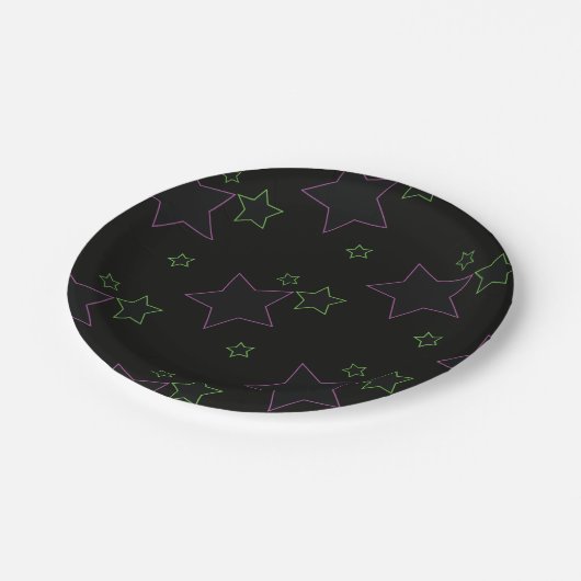 Neon Glow Stars Party Teller (Schrägansicht)
