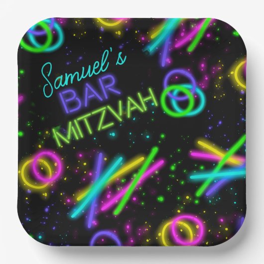 Neon Glow Stick Bar Mitzvah ID991 Pappteller (Vorderseite)