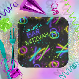 Neon Glow Stick Bar Mitzvah ID991 Pappteller