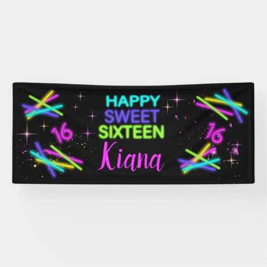 Neon Glow Stick Sweet 16 Name ID760 Banner (Horizontal)