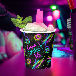 Neon Glow Stick Sweet 16 Name ID760 Pappbecher